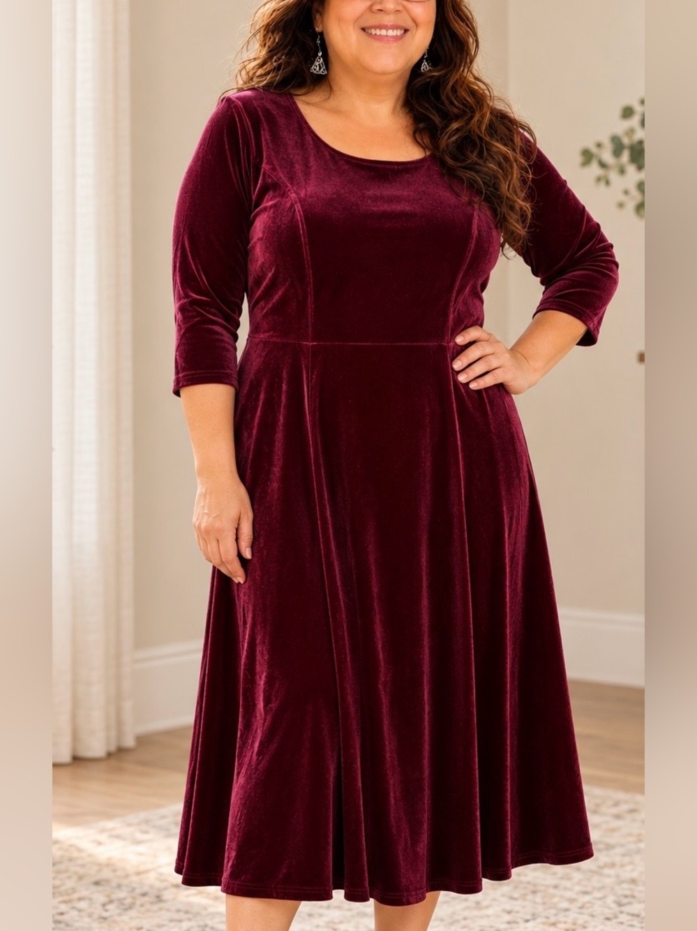 Dress Tells Burgundy Velvet Midi Size 2XL